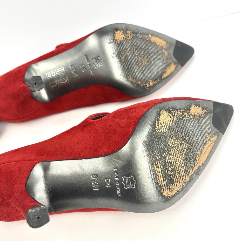 Via Spiga Red Suede Mary Jane Pumps Heels Women's 8.5 M Italy Pointed Toe 39 EU - Picture 11 of 13